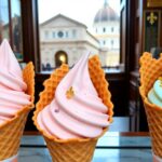 Artisan gelato in waffle cones at a Florentine gelateria