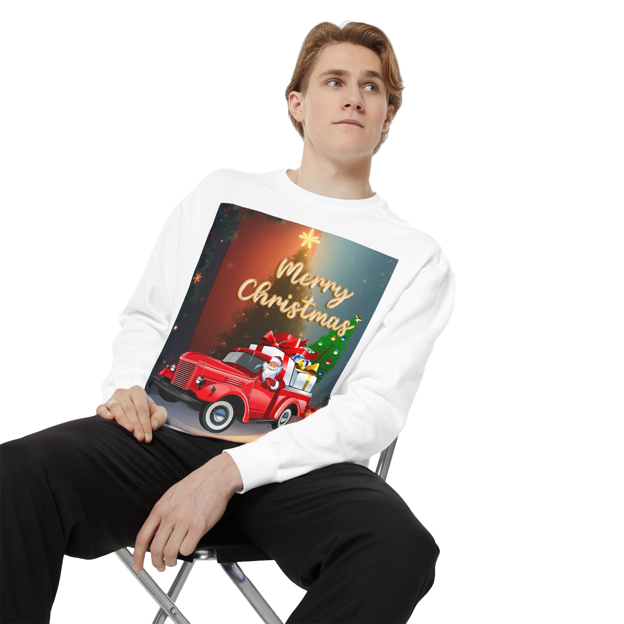 BellaStoria | Merry Christmas Sweatshirt — Vintage Red Truck - Image 7