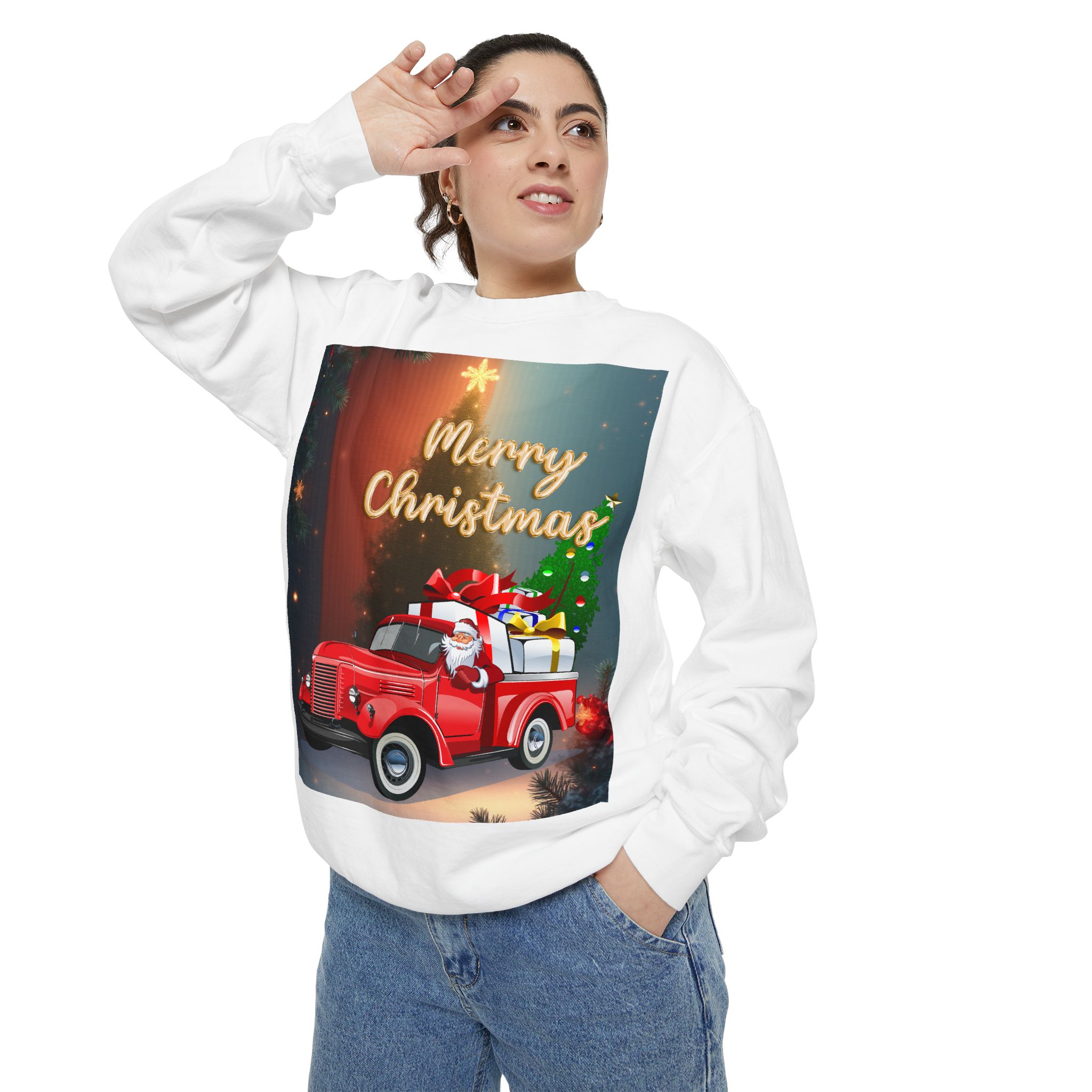 BellaStoria | Merry Christmas Sweatshirt — Vintage Red Truck - Image 8