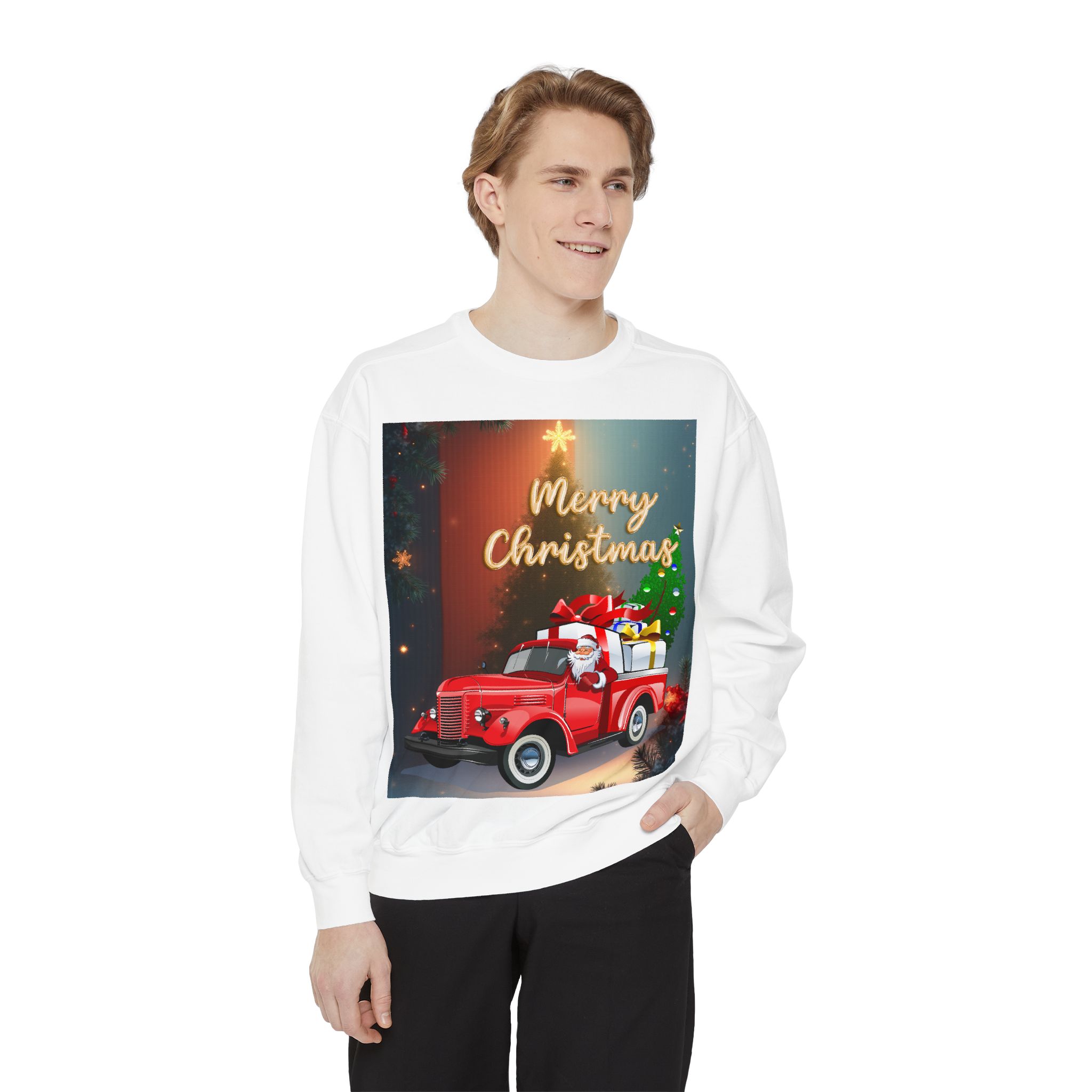BellaStoria | Merry Christmas Sweatshirt — Vintage Red Truck - Image 3