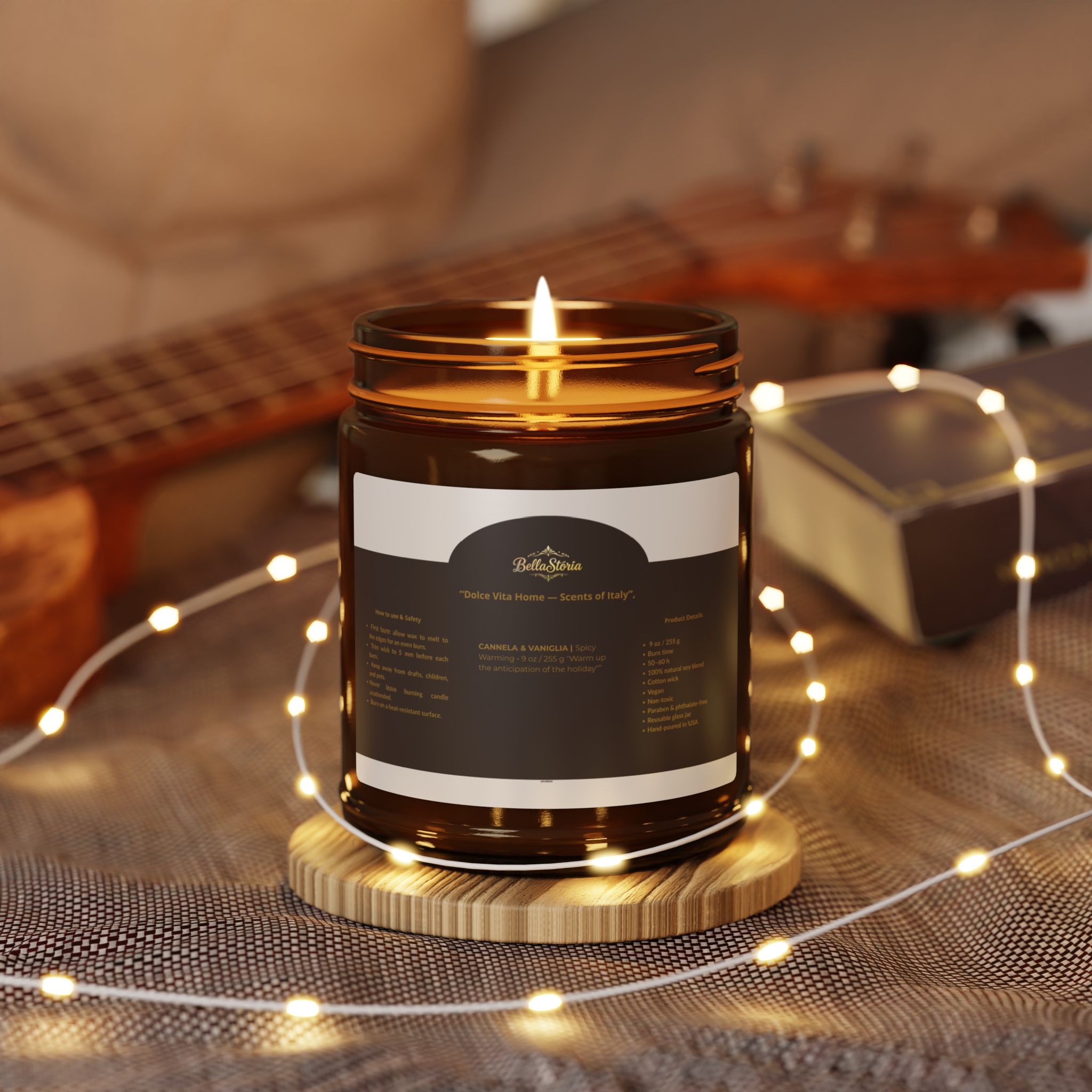 Amber jar cinnamon & vanilla soy candle — BellaStoria holiday scented candle